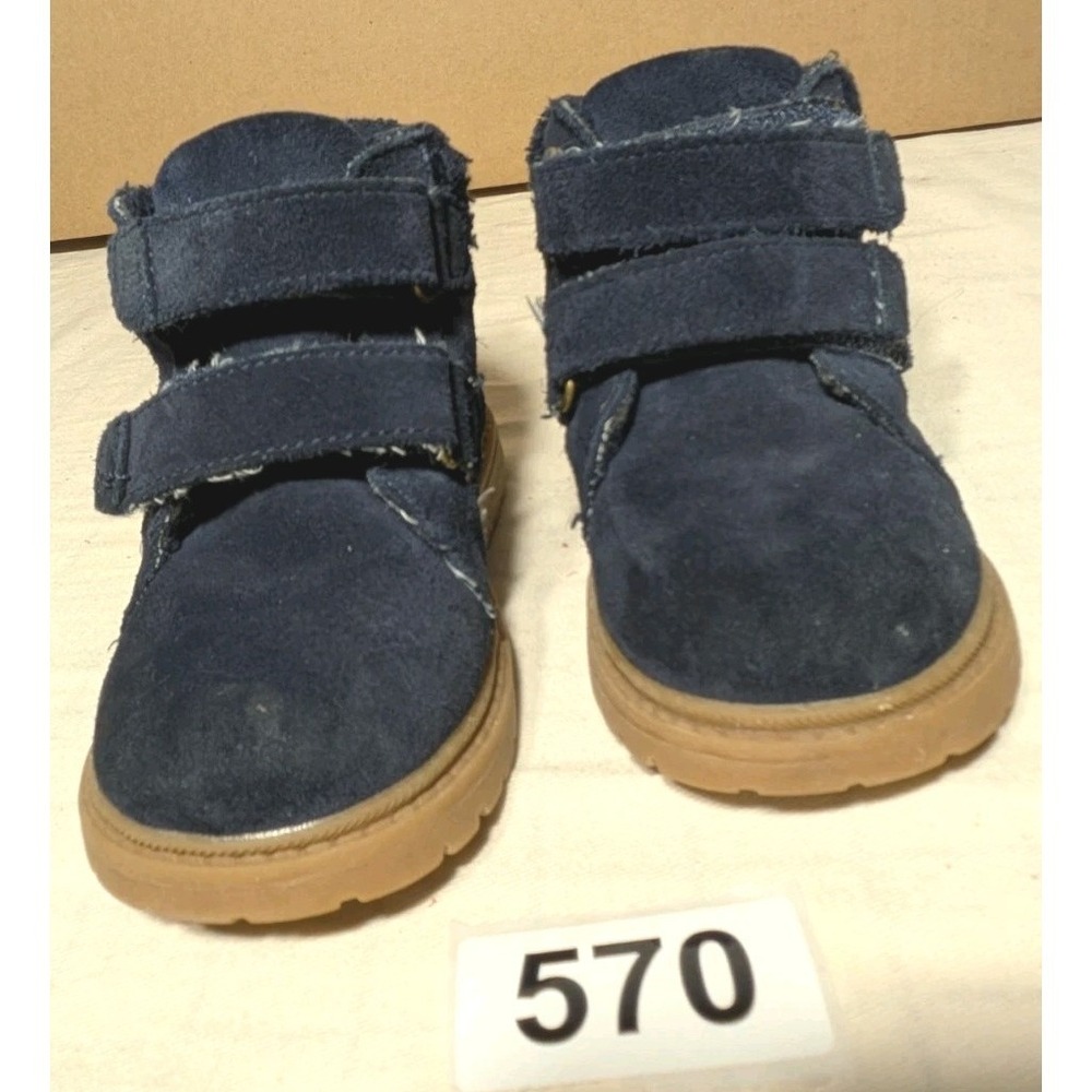Bearpaw Navy Leather Unisex Kids 9 Bootie Hook & Loop Ankle Flat Boot
